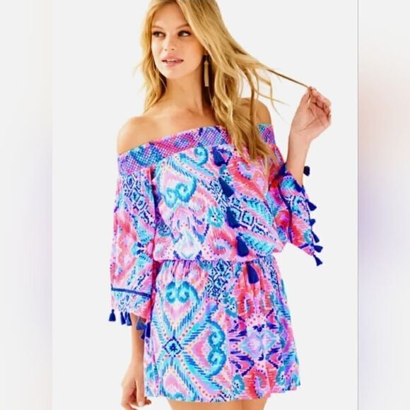 Lilly Pulitzer "Joelle" Off The Shoulder Tunic Dress, Printed Smocked | L - Picture 1 of 9